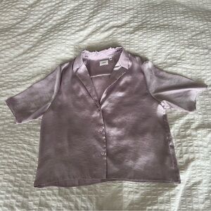 Aritzia Wilfred Beso Satin Cropped Button Up Shirt Blouse